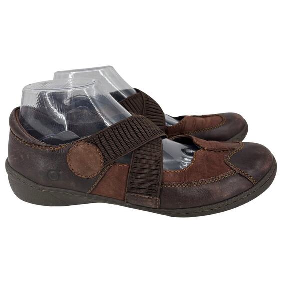 Born Kris Mary Jane Shoes Size 9 Brown Leather Elastic Cross Straps Slip On - Picture 1 of 8